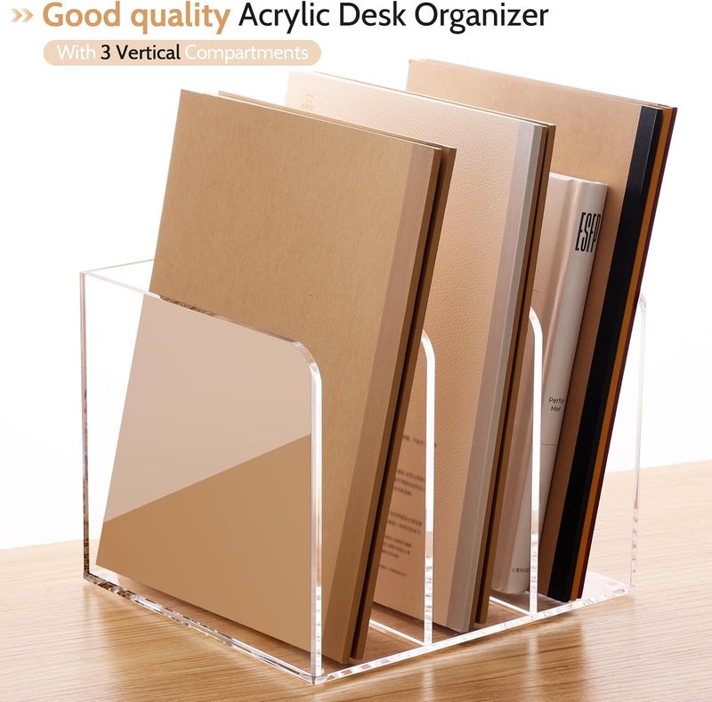HeZone Magazine Holder, Clear Acrylic Magazine Rack, File Organizer for Office Desk, Book Organizer,-One-Piece-3 Vertical spaces,1 pack (B5)…… - Image 2